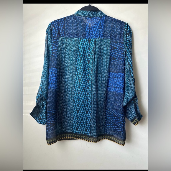C'est City an August Silk Co Sheer Multicolor Blouse Size Small - Picture 6 of 8